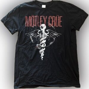 Mötley Crüe Dr. Feelgood Black Graphic Band T-Shirt Skull Snake Wings